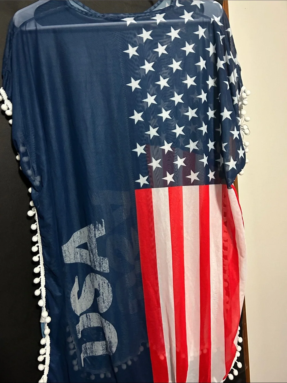 Medium/Large Navy, Red & White USA Flag Swim Coverup